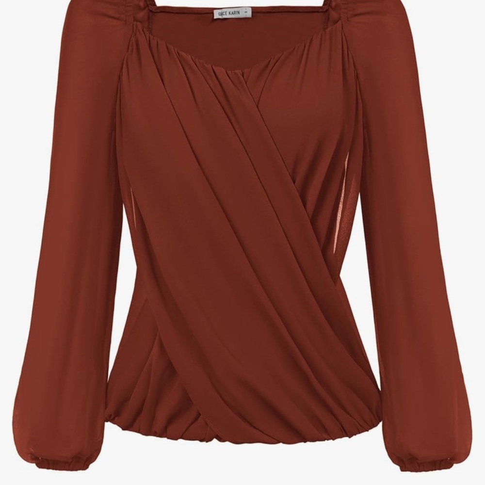 GRACE KARIN Women's Lantern Long Sleeve Tops 2024 Casual Loose Chiffon